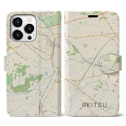 【秋津（東京都）】地図柄iPhoneケース（手帳タイプ）ナチュラル・iPhone 13 Pro 用