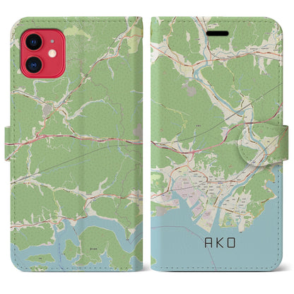 【赤穂（兵庫県）】地図柄iPhoneケース（手帳タイプ）ナチュラル・iPhone 11 用