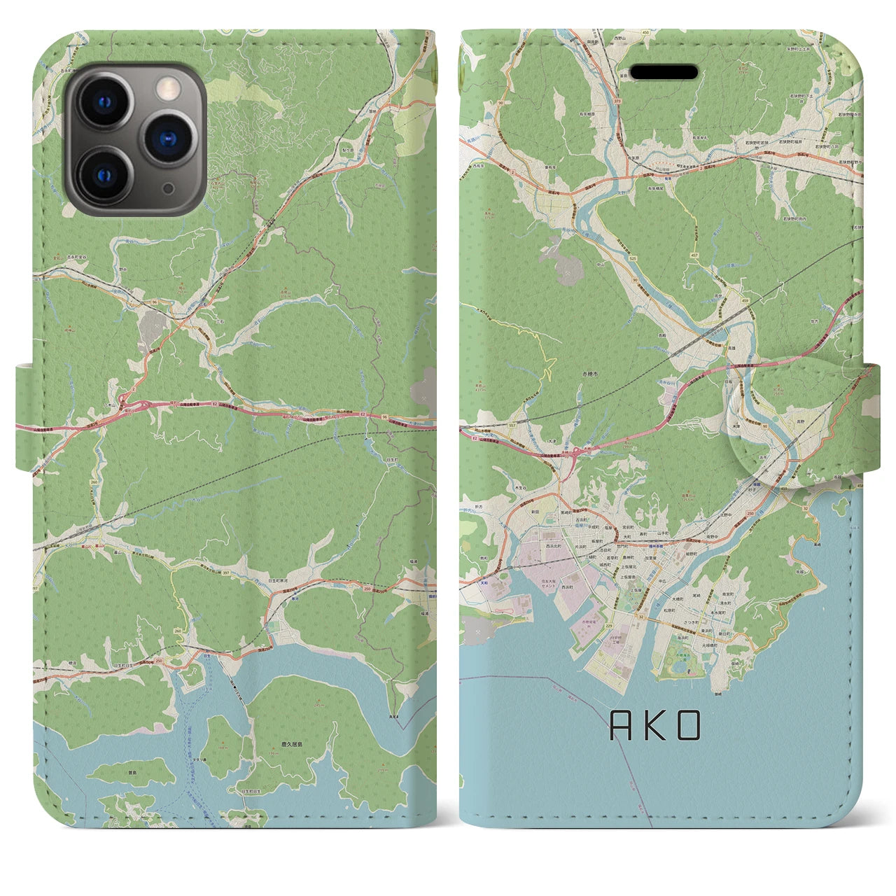 【赤穂】地図柄iPhoneケース（手帳両面タイプ・ナチュラル）iPhone 11 Pro Max 用