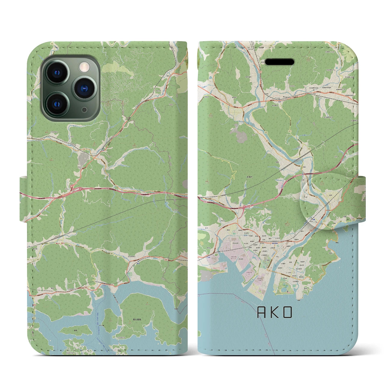 【赤穂】地図柄iPhoneケース（手帳両面タイプ・ナチュラル）iPhone 11 Pro 用
