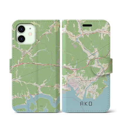 【赤穂（兵庫県）】地図柄iPhoneケース（手帳タイプ）ナチュラル・iPhone 12 mini 用