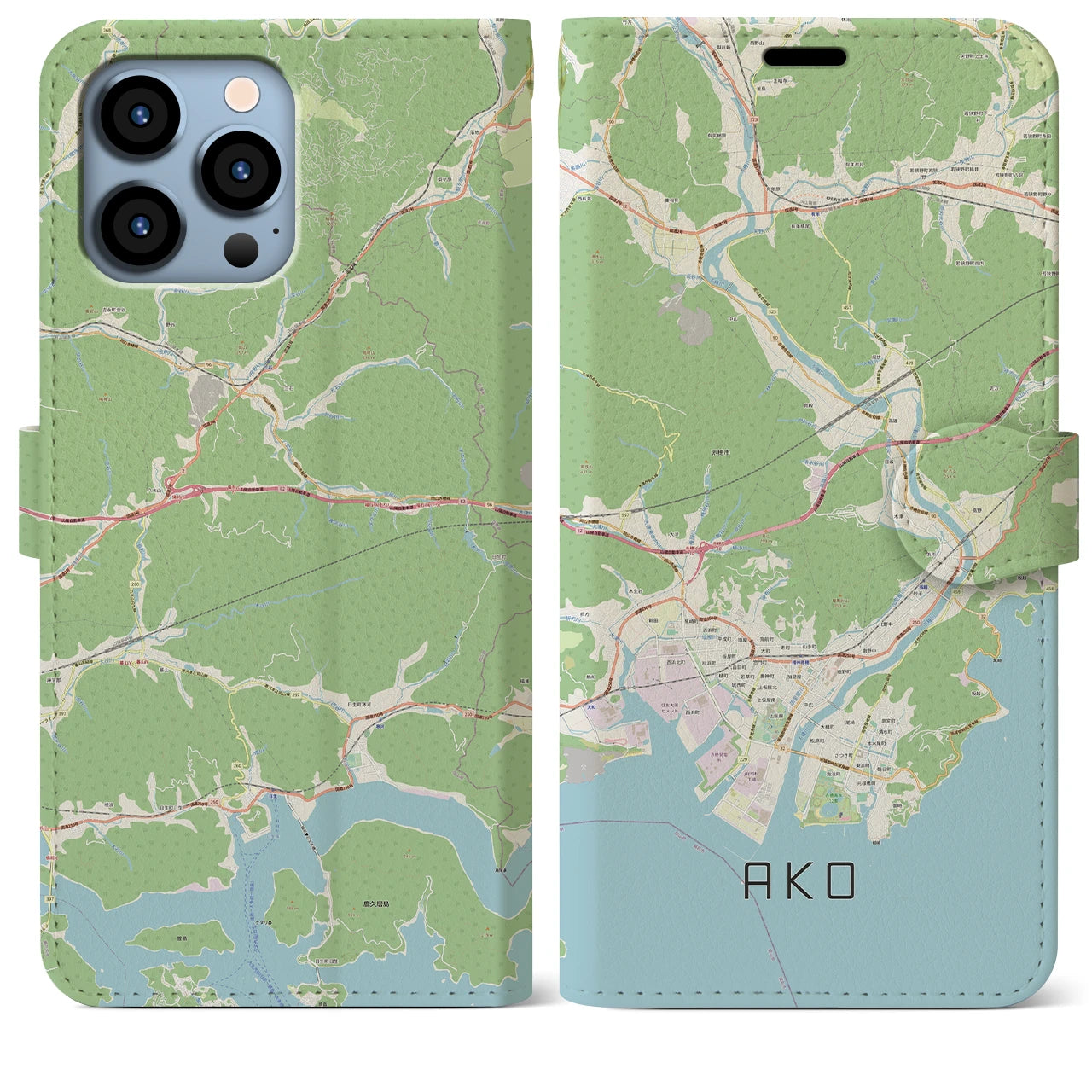 【赤穂】地図柄iPhoneケース（手帳両面タイプ・ナチュラル）iPhone 13 Pro Max 用
