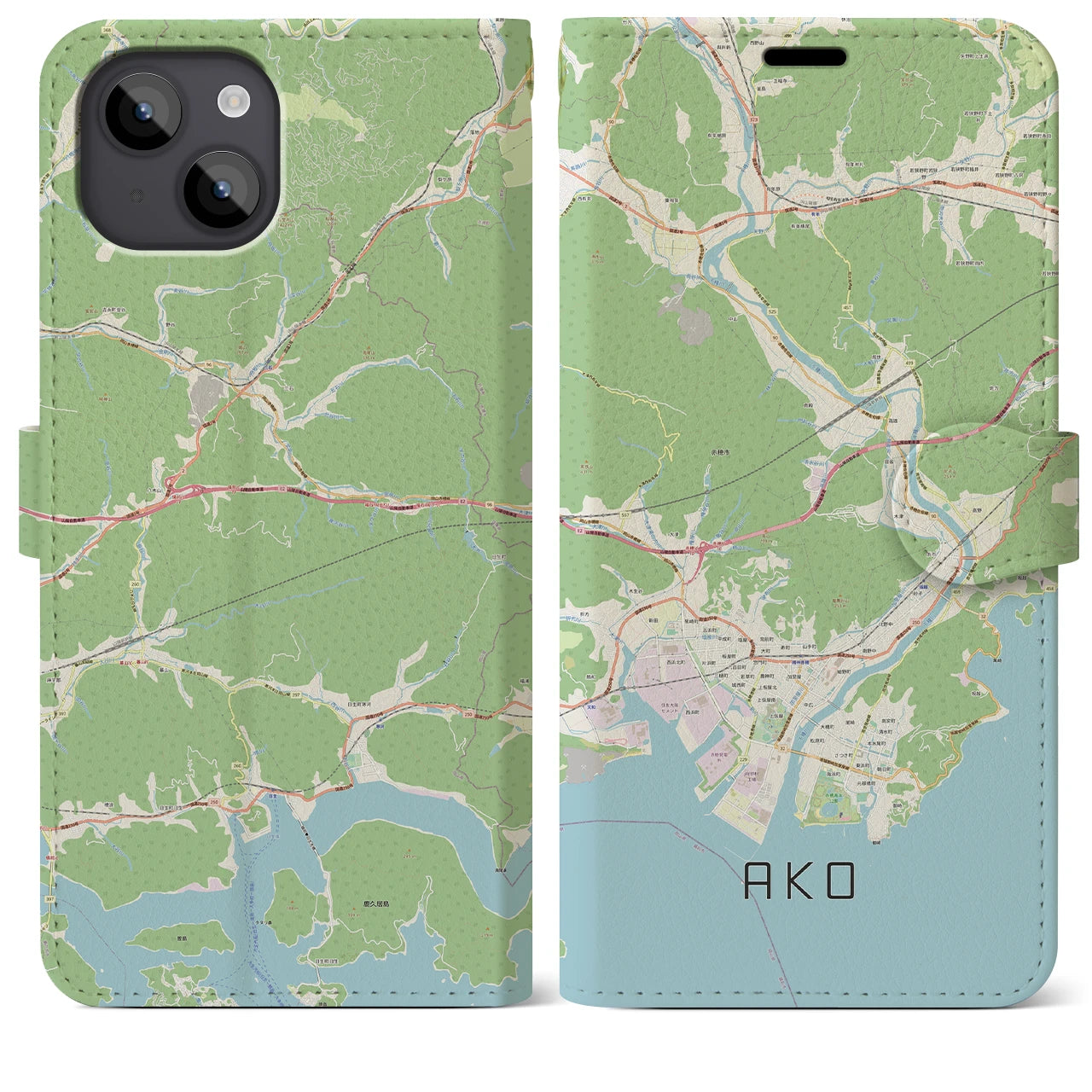 【赤穂】地図柄iPhoneケース（手帳両面タイプ・ナチュラル）iPhone 14 Plus 用