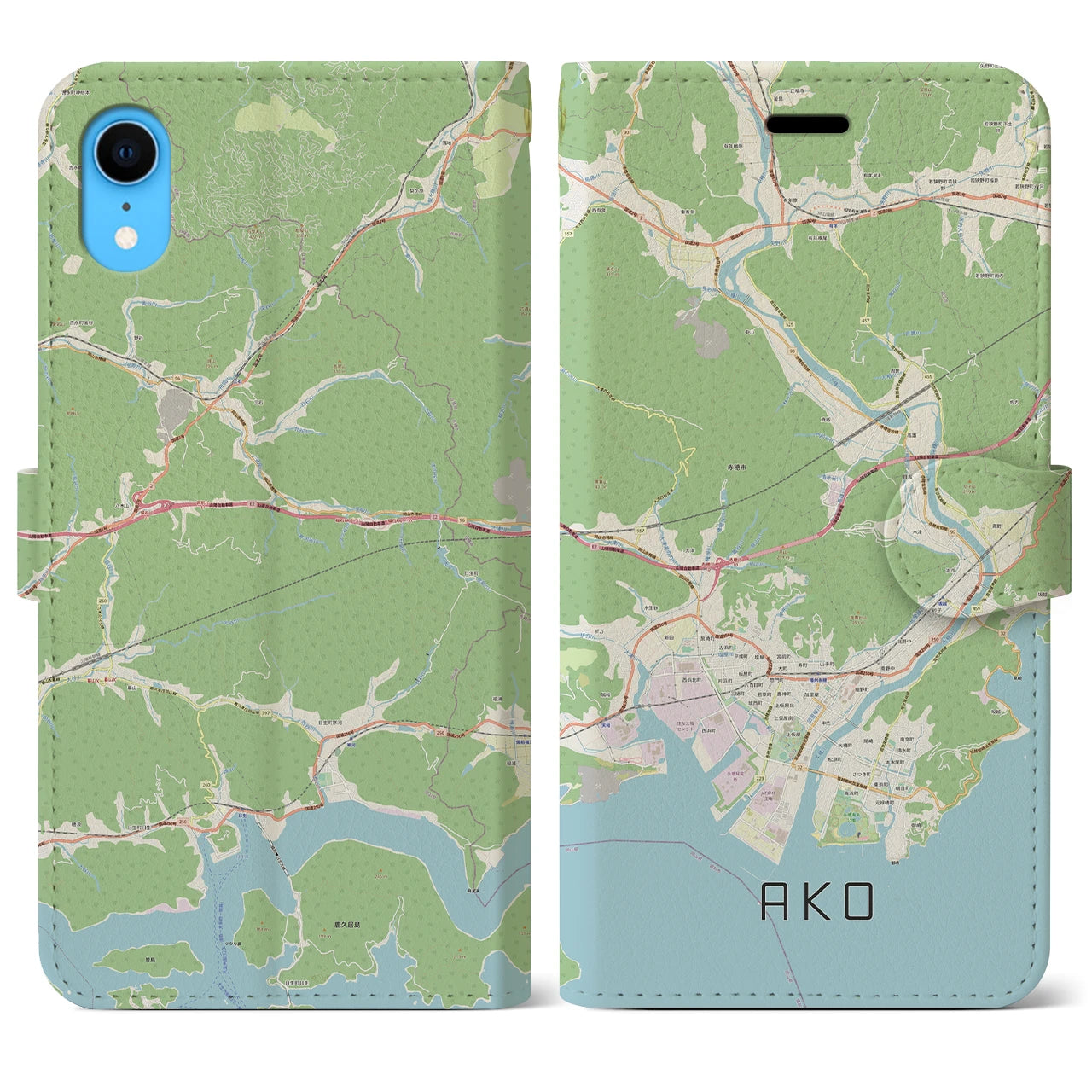 【赤穂】地図柄iPhoneケース（手帳両面タイプ・ナチュラル）iPhone XR 用