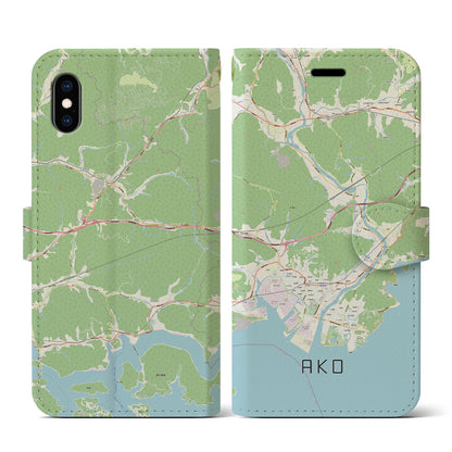 【赤穂（兵庫県）】地図柄iPhoneケース（手帳タイプ）ナチュラル・iPhone XS / X 用