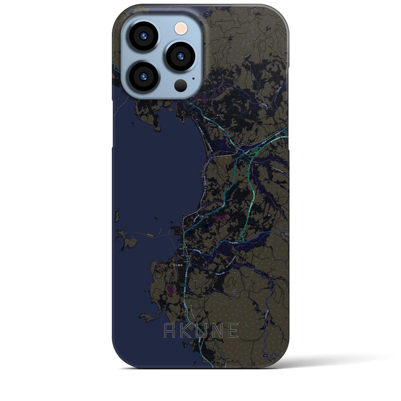 【阿久根】地図柄iPhoneケース（バックカバータイプ・ブラック）iPhone 13 Pro Max 用