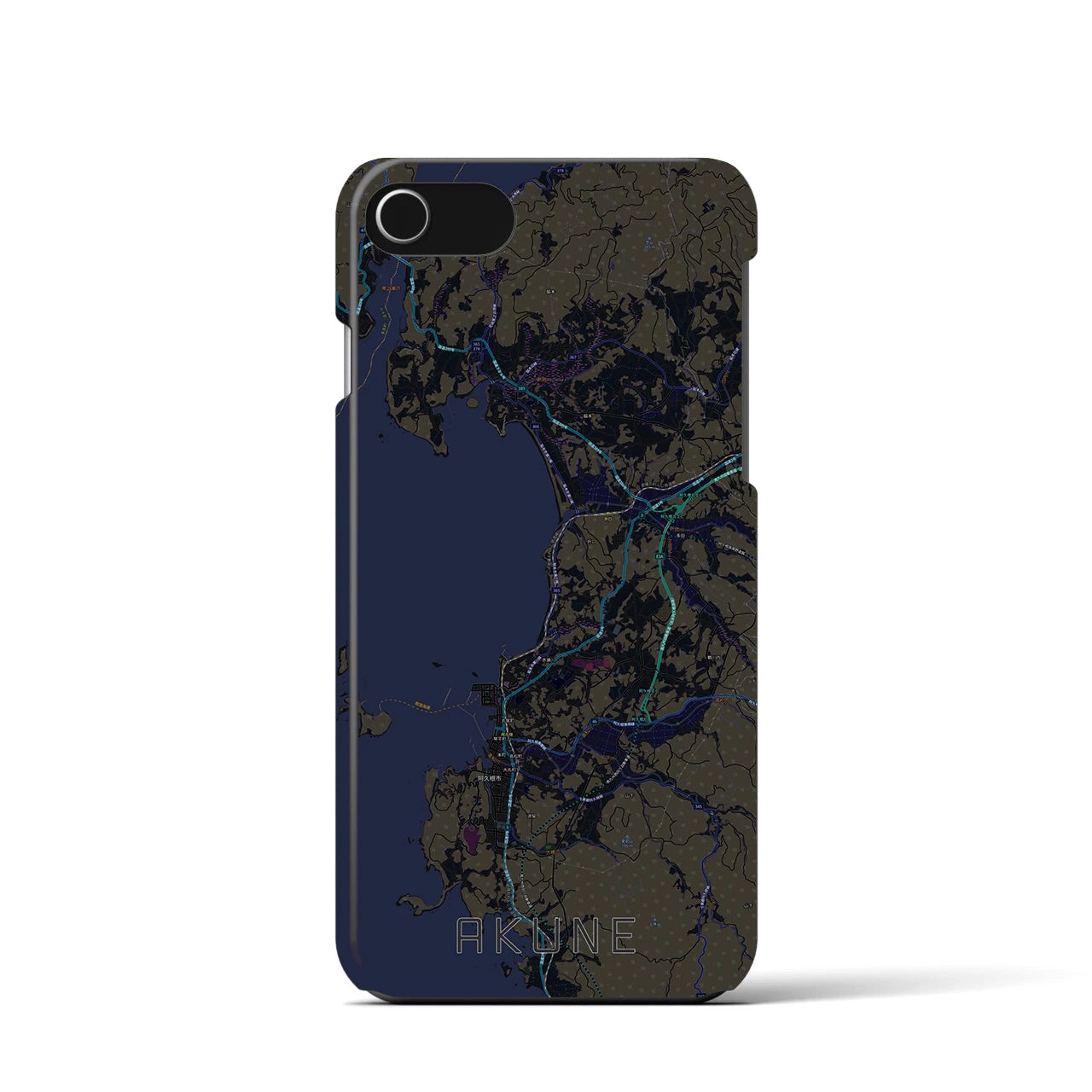 【阿久根】地図柄iPhoneケース（バックカバータイプ・ブラック）iPhone SE（第3 / 第2世代） / 8 / 7 / 6s / 6 用