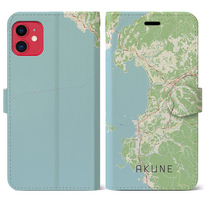 【阿久根（鹿児島県）】地図柄iPhoneケース（手帳タイプ）ナチュラル・iPhone 11 用