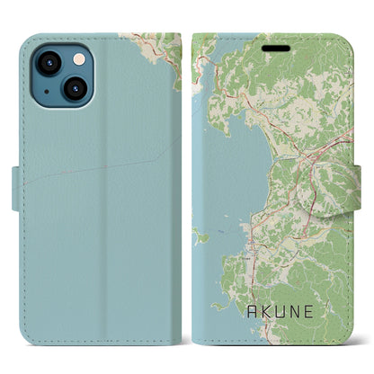 【阿久根（鹿児島県）】地図柄iPhoneケース（手帳タイプ）ナチュラル・iPhone 13 用