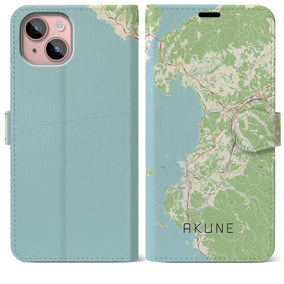 【阿久根（鹿児島県）】地図柄iPhoneケース（手帳タイプ）ナチュラル・iPhone 15 Plus 用