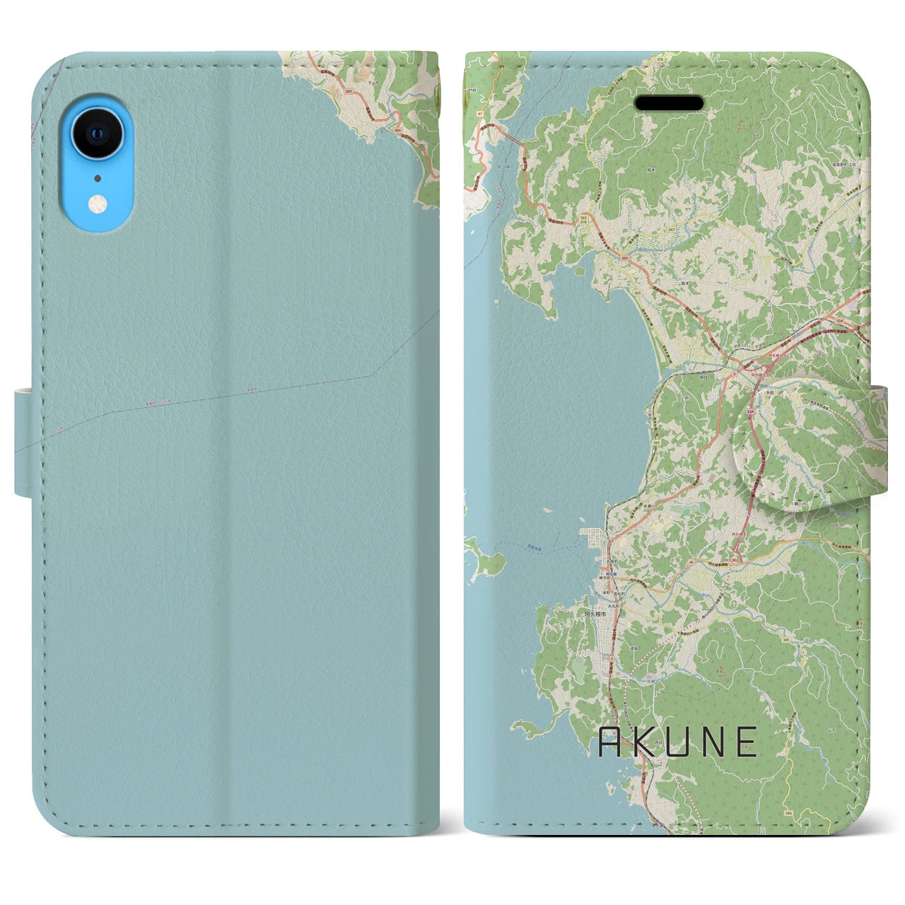 【阿久根】地図柄iPhoneケース（手帳両面タイプ・ナチュラル）iPhone XR 用
