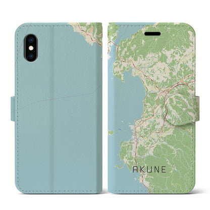 【阿久根（鹿児島県）】地図柄iPhoneケース（手帳タイプ）ナチュラル・iPhone XS / X 用