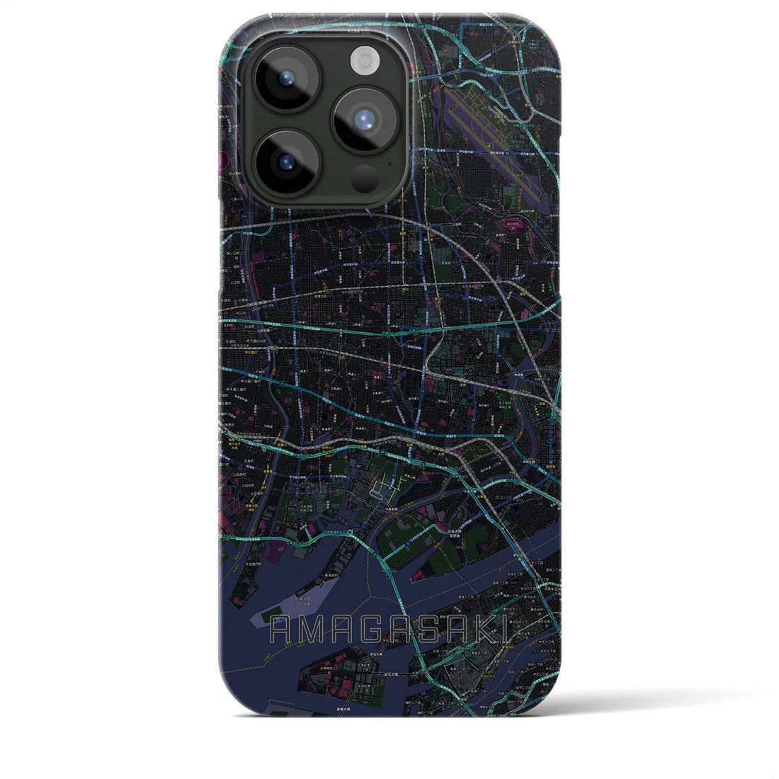 【尼崎】地図柄iPhoneケース（バックカバータイプ・ブラック）iPhone 15 Pro Max 用