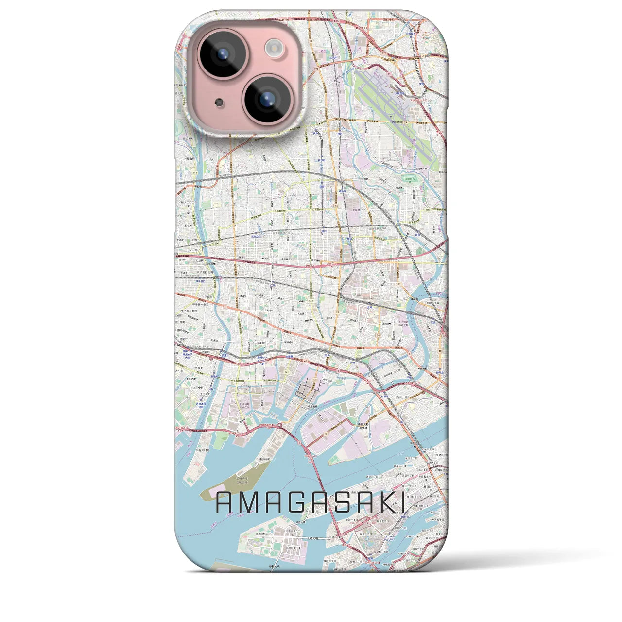 【尼崎】地図柄iPhoneケース（バックカバータイプ・ナチュラル）iPhone 15 Plus 用