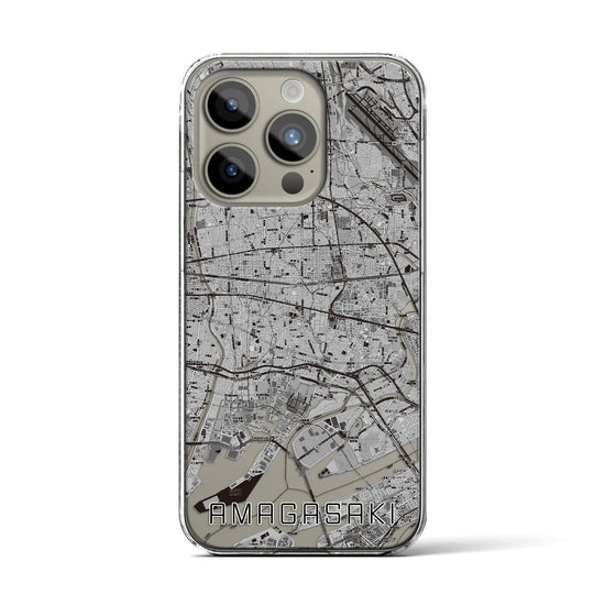 【尼崎】地図柄iPhoneケース（クリアタイプ・モノトーン）iPhone 15 Pro 用