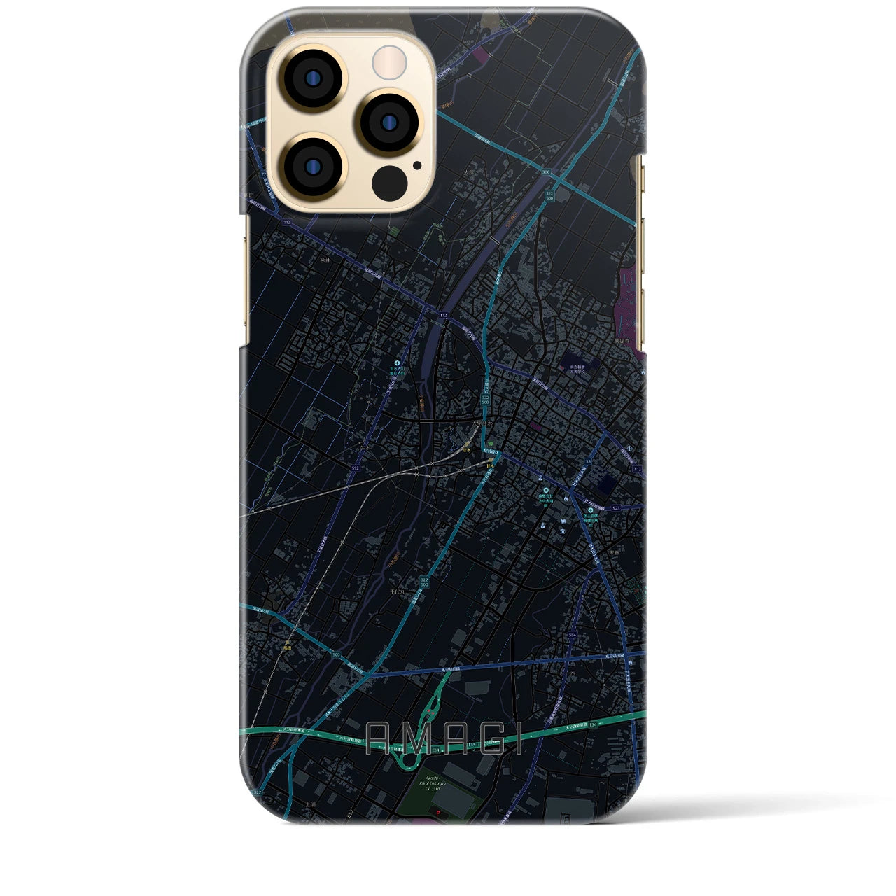 【甘木】地図柄iPhoneケース（バックカバータイプ・ブラック）iPhone 12 Pro Max 用