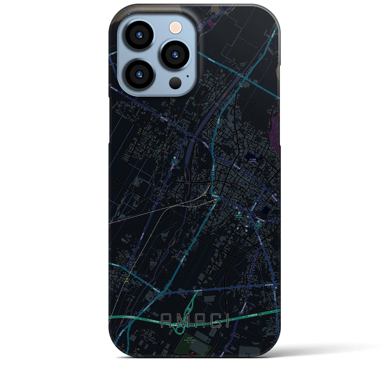 【甘木】地図柄iPhoneケース（バックカバータイプ・ブラック）iPhone 13 Pro Max 用