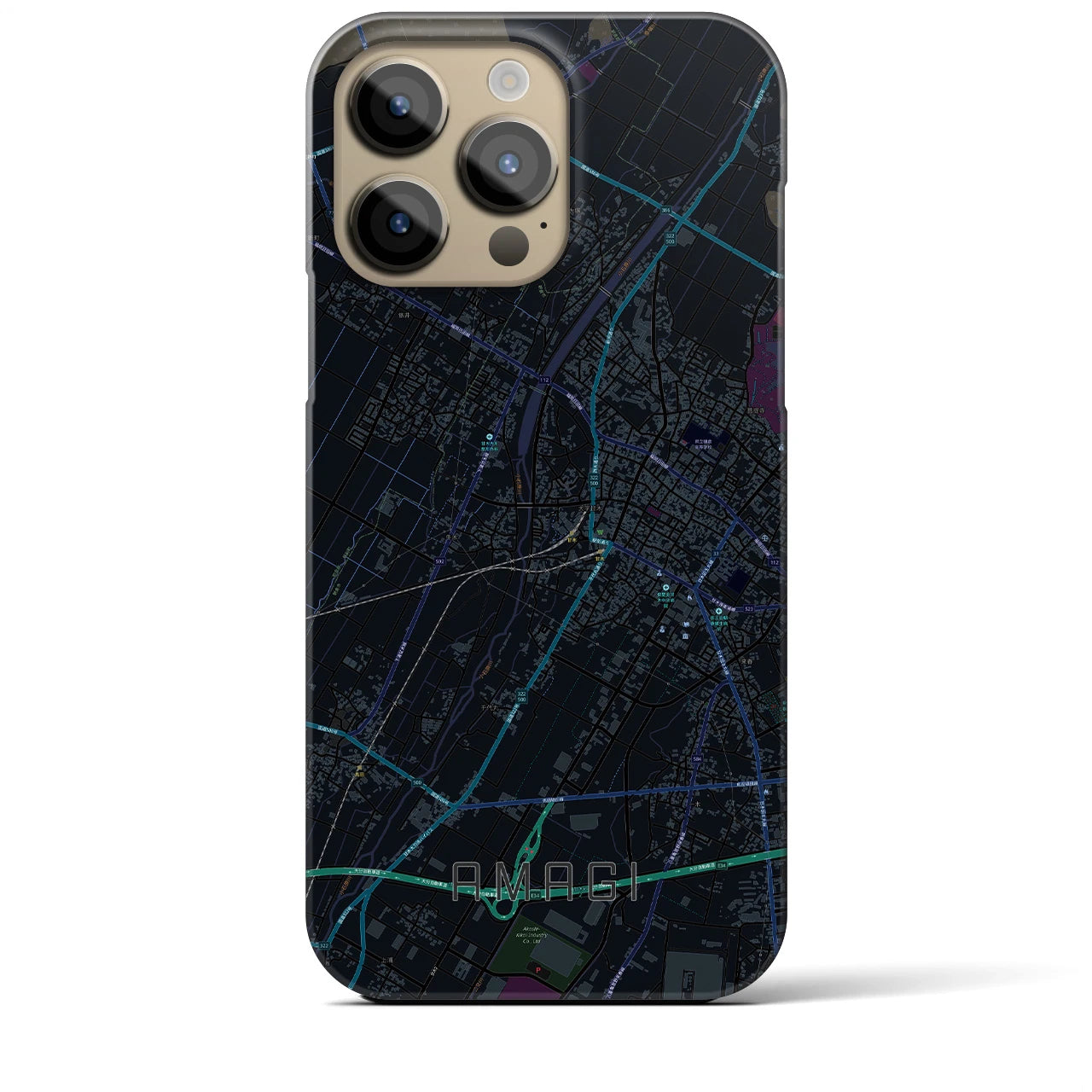 【甘木】地図柄iPhoneケース（バックカバータイプ・ブラック）iPhone 14 Pro Max 用