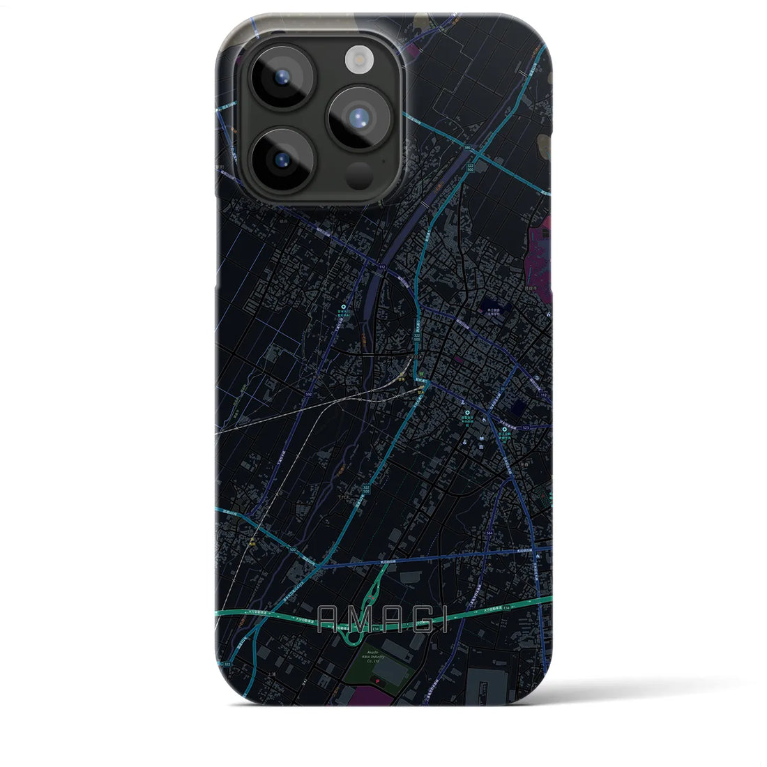 【甘木】地図柄iPhoneケース（バックカバータイプ・ブラック）iPhone 15 Pro Max 用