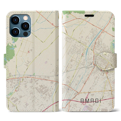 【甘木（福岡県）】地図柄iPhoneケース（手帳タイプ）ナチュラル・iPhone 12 / 12 Pro 用