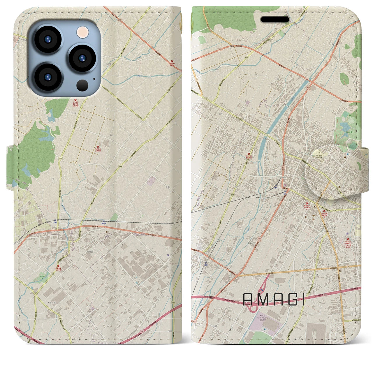 【甘木】地図柄iPhoneケース（手帳両面タイプ・ナチュラル）iPhone 13 Pro Max 用