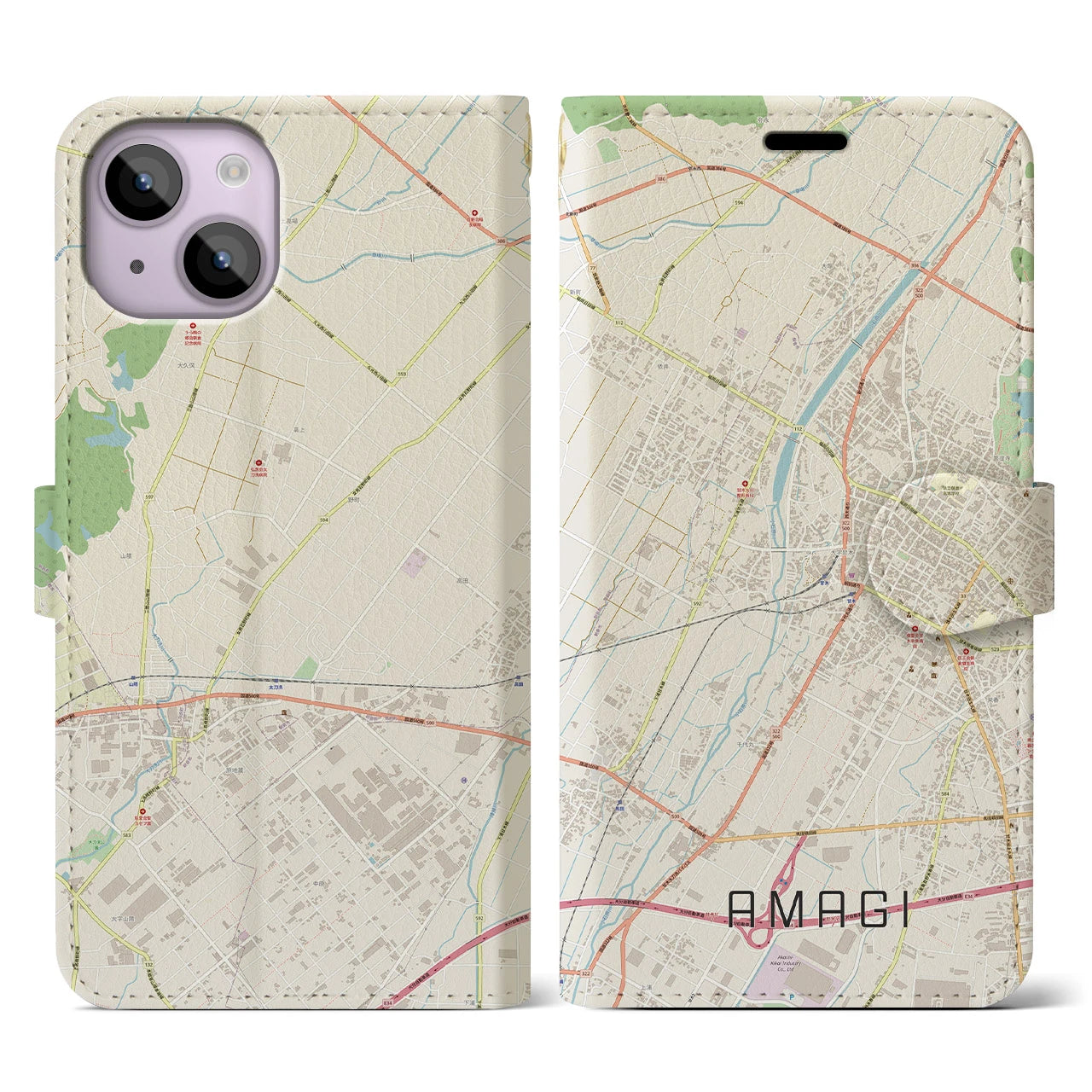 【甘木】地図柄iPhoneケース（手帳両面タイプ・ナチュラル）iPhone 14 用