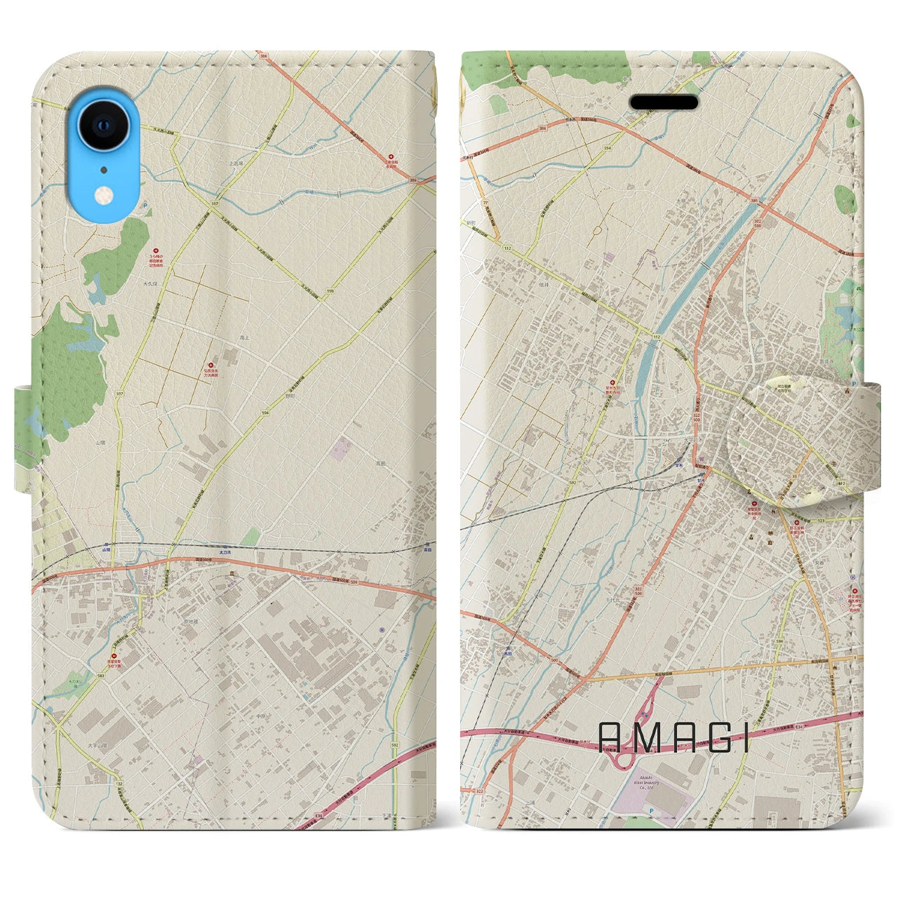 【甘木】地図柄iPhoneケース（手帳両面タイプ・ナチュラル）iPhone XR 用