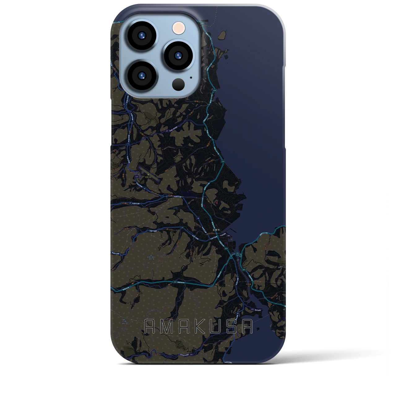 【天草】地図柄iPhoneケース（バックカバータイプ・ブラック）iPhone 13 Pro Max 用