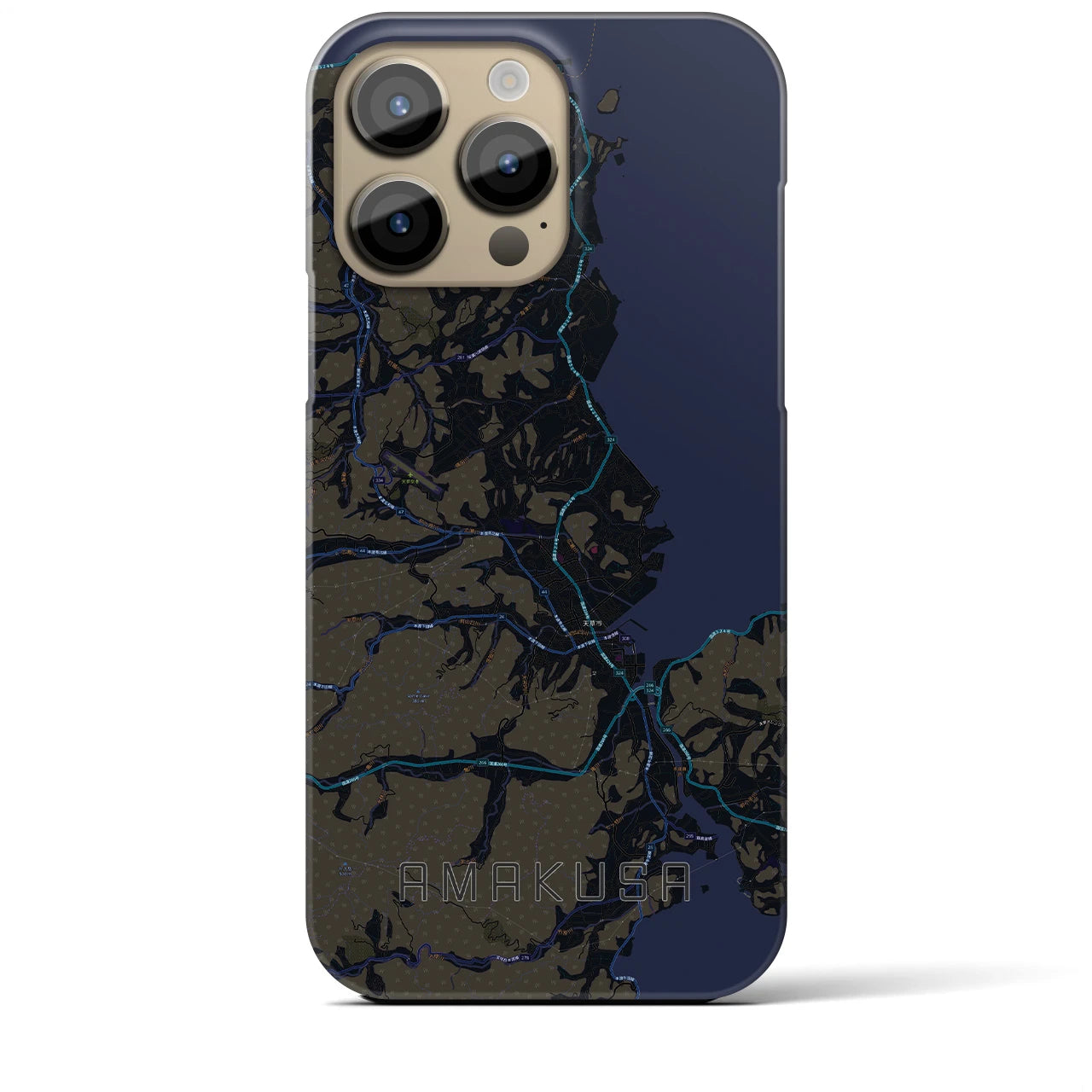 【天草】地図柄iPhoneケース（バックカバータイプ・ブラック）iPhone 14 Pro Max 用