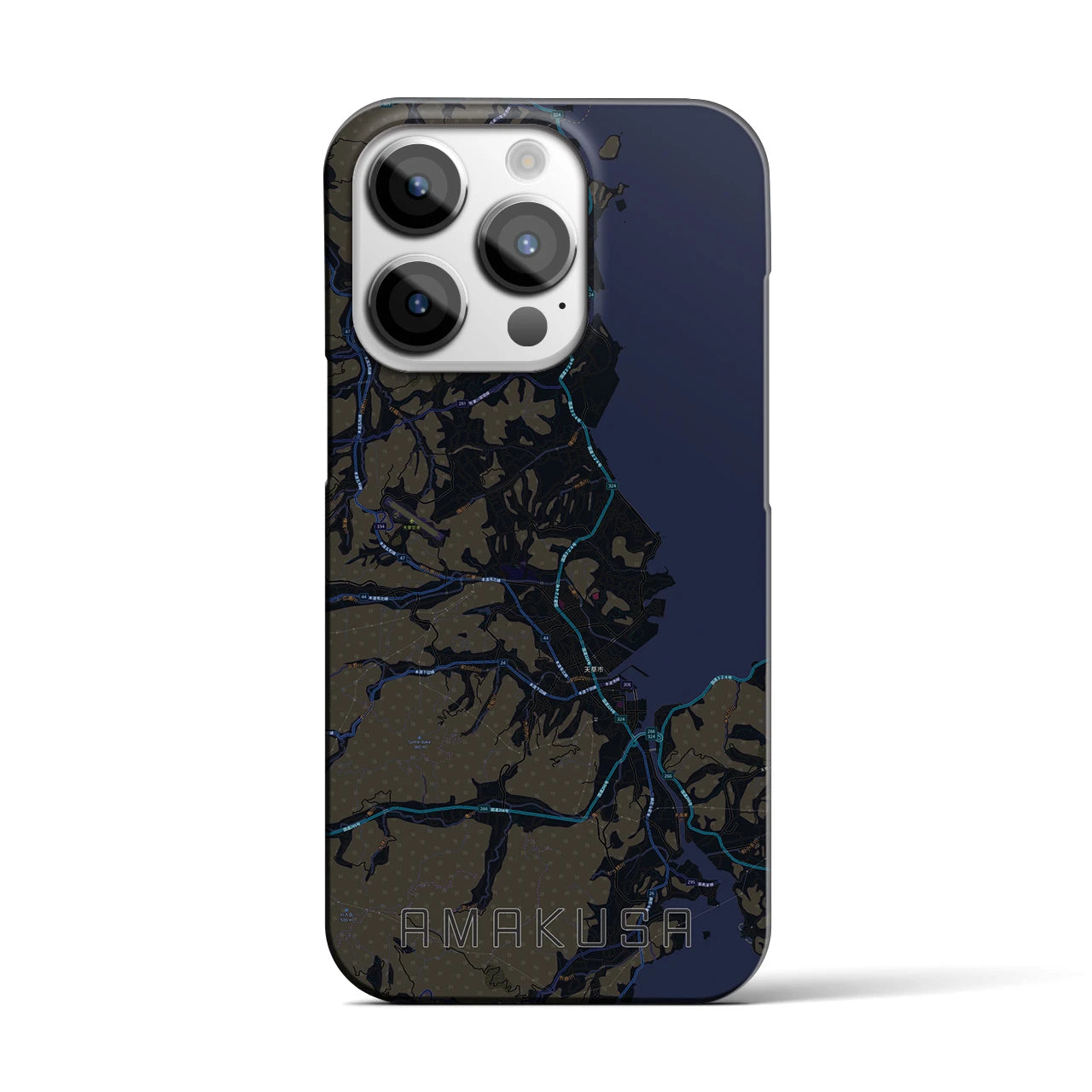 【天草】地図柄iPhoneケース（バックカバータイプ・ブラック）iPhone 14 Pro 用