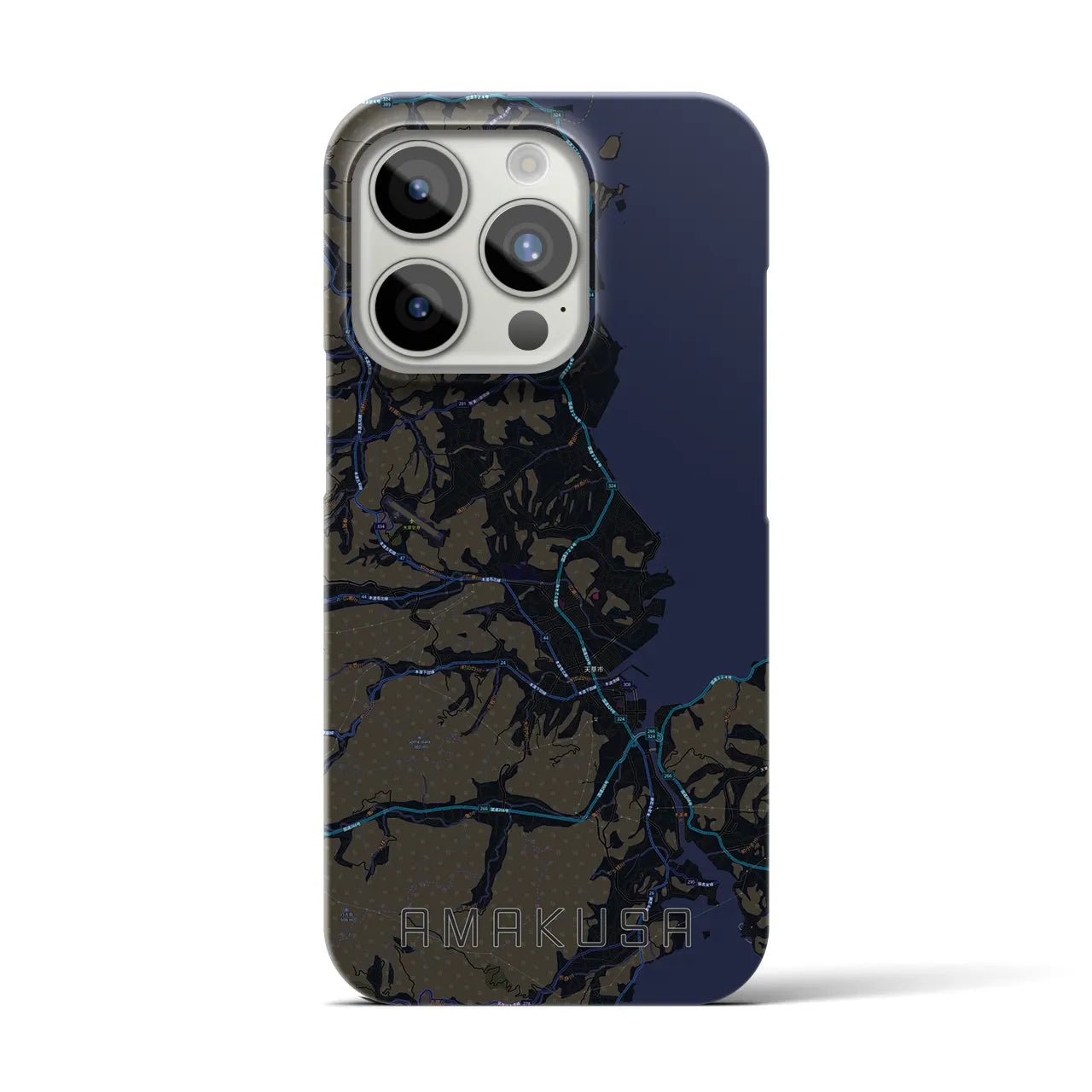 【天草】地図柄iPhoneケース（バックカバータイプ・ブラック）iPhone 15 Pro 用