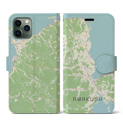 【天草（熊本県）】地図柄iPhoneケース（手帳タイプ）ナチュラル・iPhone 11 Pro 用