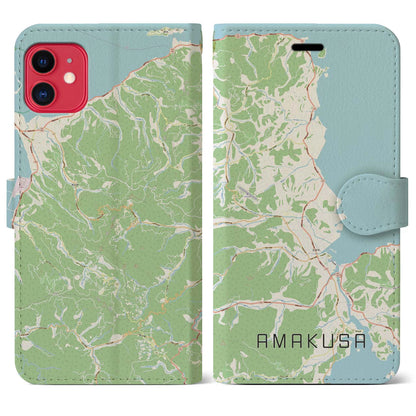 【天草（熊本県）】地図柄iPhoneケース（手帳タイプ）ナチュラル・iPhone 11 用