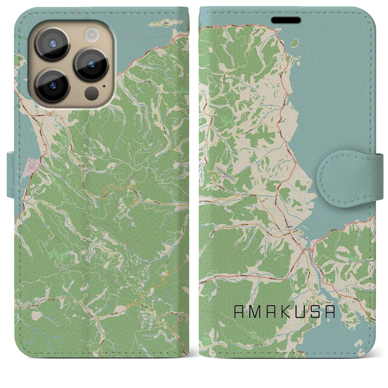 【天草】地図柄iPhoneケース（手帳両面タイプ・ナチュラル）iPhone 14 Pro Max 用