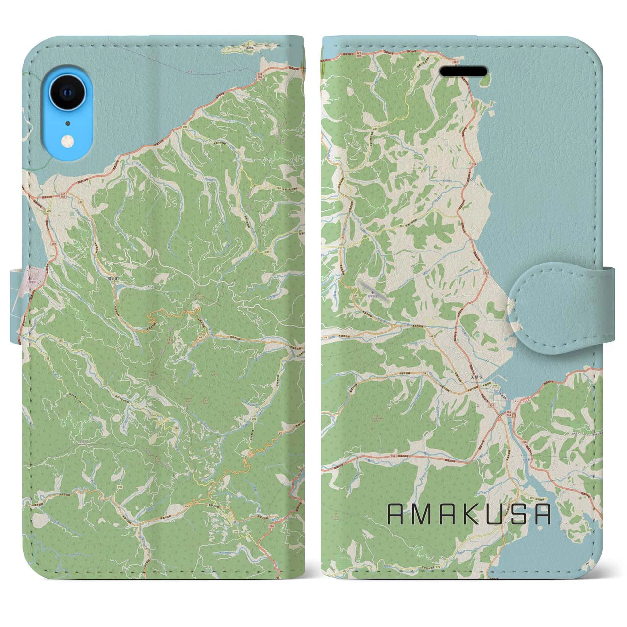 【天草】地図柄iPhoneケース（手帳両面タイプ・ナチュラル）iPhone XR 用