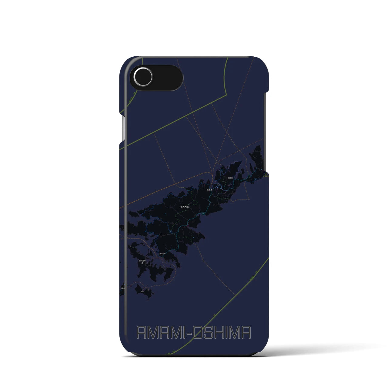 【奄美大島】地図柄iPhoneケース（バックカバータイプ・ブラック）iPhone SE（第3 / 第2世代） / 8 / 7 / 6s / 6 用