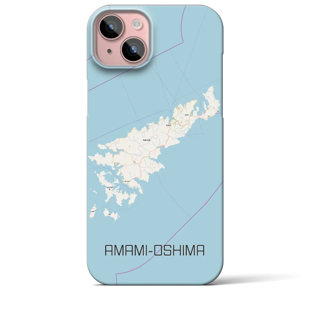 【奄美大島】地図柄iPhoneケース（バックカバータイプ・ナチュラル）iPhone 15 Plus 用