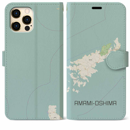 【奄美大島（鹿児島県）】地図柄iPhoneケース（手帳タイプ）ナチュラル・iPhone 12 Pro Max 用