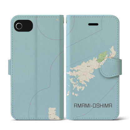 【奄美大島（鹿児島県）】地図柄iPhoneケース（手帳タイプ）ナチュラル・iPhone SE（第3 / 第2世代） / 8 / 7 / 6s / 6 用