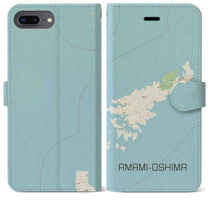【奄美大島（鹿児島県）】地図柄iPhoneケース（手帳タイプ）ナチュラル・iPhone 8Plus /7Plus / 6sPlus / 6Plus 用