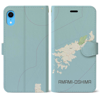 【奄美大島（鹿児島県）】地図柄iPhoneケース（手帳タイプ）ナチュラル・iPhone XR 用