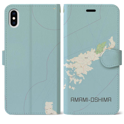 【奄美大島（鹿児島県）】地図柄iPhoneケース（手帳タイプ）ナチュラル・iPhone XS Max 用