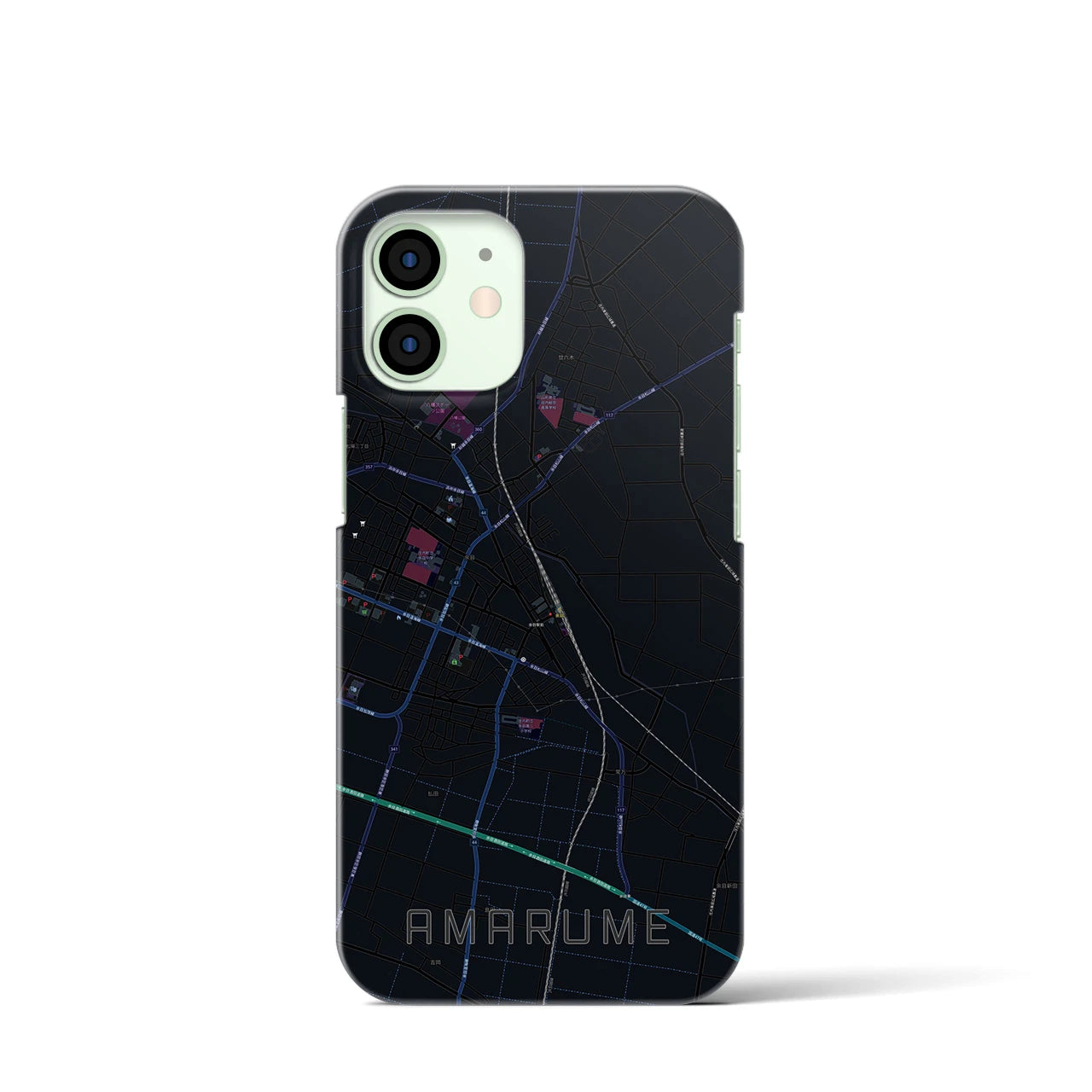 【余目】地図柄iPhoneケース（バックカバータイプ・ブラック）iPhone 12 mini 用