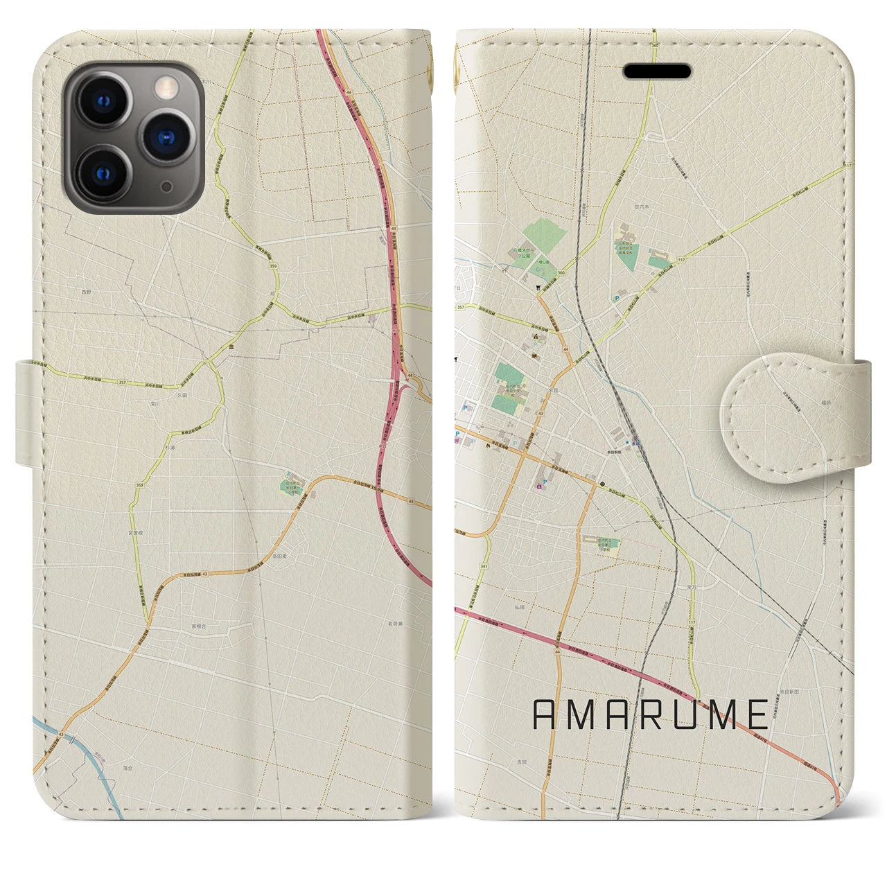 【余目】地図柄iPhoneケース（手帳両面タイプ・ナチュラル）iPhone 11 Pro Max 用