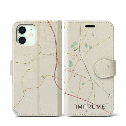 【余目（山形県）】地図柄iPhoneケース（手帳タイプ）ナチュラル・iPhone 12 mini 用