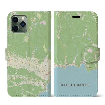 【天津小湊（千葉県）】地図柄iPhoneケース（手帳タイプ）ナチュラル・iPhone 11 Pro 用