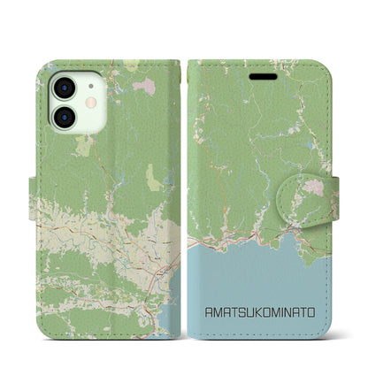 【天津小湊（千葉県）】地図柄iPhoneケース（手帳タイプ）ナチュラル・iPhone 12 mini 用