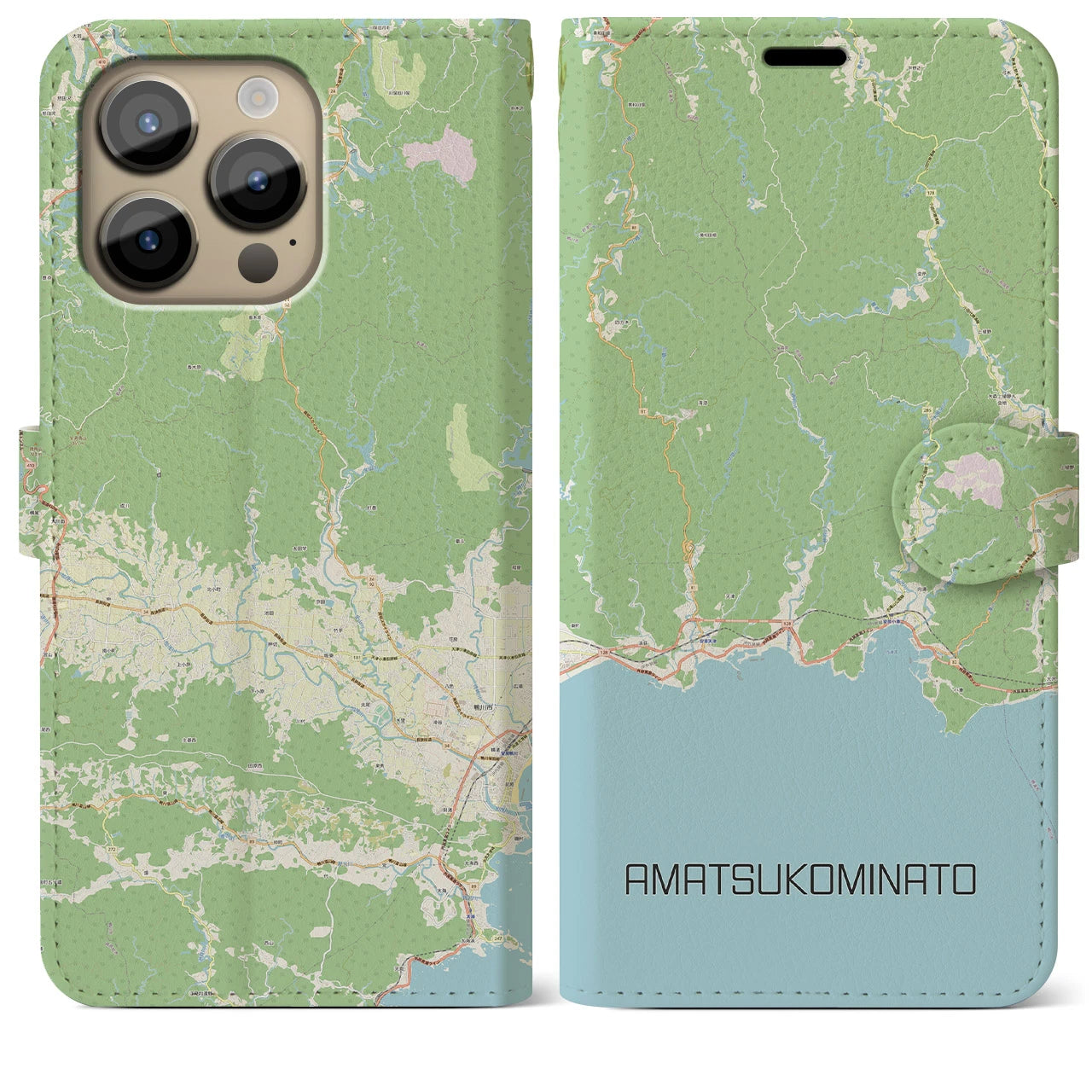 【天津小湊】地図柄iPhoneケース（手帳両面タイプ・ナチュラル）iPhone 14 Pro Max 用