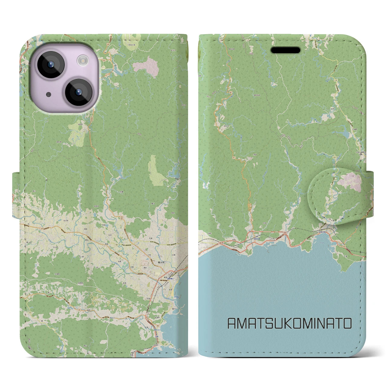 【天津小湊】地図柄iPhoneケース（手帳両面タイプ・ナチュラル）iPhone 14 用