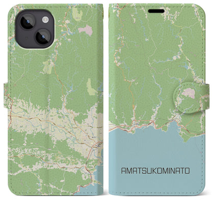 【天津小湊（千葉県）】地図柄iPhoneケース（手帳タイプ）ナチュラル・iPhone 14 Plus 用